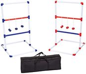 AmazonBasics Ladder Toss Outdoor Lawn Game Set with Soft Carrying Case - 40 x 24 Inches, Red and Blue