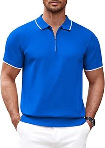 COOFANDY Mens Quarter Zip Polo T Shirt Vintage Striped Lightweight Knitting Golf Workout Classic fit, Royal Blue, Medium, Short Sleeve