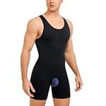 Junlan Men Shapewear Tummy Control Bodysuit Sleeveless Full Body Shaper Compression Shirt Shorts Slimming Vest Seamless Undershirts (Black,M-L)