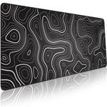 Minimalist Topographic Map Mouse Pad - Contour Extended Large Stitch Edge Mousepad. Black & White Non-Slip XXL Gaming Mat