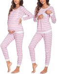 Ekouaer Nursing Pajama Set Striped Long Sleeve Maternity Sleepwear Labor Pjs Breastfeeding Thermal Underwear Clothes, Pink Stripe, M