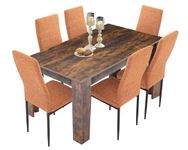 Dining Table and Chairs Set 6, Dining Room Chairs and 18mm Thick Table Top 140 x 80 cm Long Wooden Dining Table Modern Design Dining Table Set for Home Kitchen Furniture