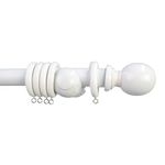 Arterra Living Wooden Curtain Pole Set – Premium Quality Curtain Rail Poles – 28 Diameter Natural Wood Finials Balls Rings, Fixed Length, ideal for Home, Kitchen,Living Room,Office (White, 240 cm)