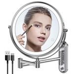 Rocollos New Rechargeable Wall Mounted Lighted Makeup Mirror Chrome with 3 Color Lights,Dimmable Touch Screen,8 Inch LED Double Sided 1X/7X Magnifying 360°Swivel 13 Inch Retractable