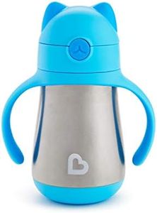 Munchkin - Tasse d'Apprentissage pour Bébé, Design Chat, Gobelet pour Bébé (18 mois et +), Gourde Isotherme avec Paille Anti-Fuite, Boissons Chaudes & Froides - Bleu (237 ml)