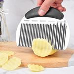 Potato Crinkle Cutter, Stainless Steel Potato Chipper Chip Cutter, Potato Cutter French Fries Vegetable Cutter and Fruit Slicer (Black)