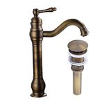 MEIBATH Bathroom Sink Taps Antique Brass Countertop Faucet Vessel Tap + Sink Pop up Drain(no Overflow) Basin Mixer Taps Bathroom Kitchen Faucets