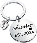 BNQL New Auntie Gifts Keychain Auntie EST 2023 Keychain Aunt Keychain Jewelry Gifts for New Aunt First Time Aunt Gifts, Large