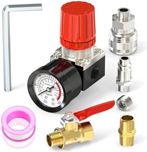 MEANLIN MEASURE 1/4 Inch Air Compressor Regulator with Gauge, 0-180 PSI Air Gauge Regulator Inline for Air Compressor and Pneumatic Tools (Four-way valve)