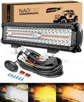 NAOEVO 12 Inch LED Light Bar, 300W 30000LM Offroad Fog/Driving Lights LED Pods with 2 Leads Wiring Harness, Spot & Flood LED Work Lights for Truck Boat UTV ATV, 1 Pc (White/Amber/White&Amber)