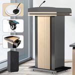 Wooden Podium Stand with Wheels, Pulpitos Para Iglesias, Double-Layer Storage, Lockable Drawer, Comes with Dust Cloth Durable and Mobile Podium, Suitable for Churches, Classrooms, Conference Rooms.