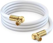 Maximm RG6 COAXIAL Cable with Angled-to-Angled Connectors - Quad Shielded, 3ft White Non-Oxygen Copper Cable Wire for TV, Internet