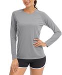 TACVASEN Running Top Womens Long Sleeve UV Shirt UPF 50+ Sun Tops Sport Gym Shirt Workout T Shirt Outdoor Hiking Tops Cycling Jersey Rash Guard Light Grey