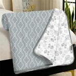 Story@Home Quilted King Size Bed Cotton 100% | 150GSM 225 x 240 CM Quilt AC Blanket for Summer | AC Comforter Double Bed |Grey & White, Floral & Moroccan Reversible Design Duvet | All-Season Blanket