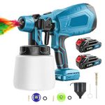 Cordless Paint Sprayer with 2x3000mAh Batteries, Electric Spray Gun with 3 Nozzles and Patterns, 1000ml Adjustable Valve Knob Fence Sprayer, Upgraded Handheld Spray Gun for Painting Ceiling, Walls