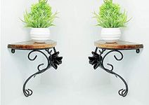 AAFIYA HANDICRAFTS Wood and Wrought Iron Wall Bracket Wall Shelf, Glossy Finish,Set of 2, Black