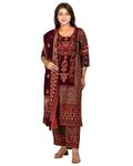 Indo Essence Women's Acro Wool Viscose Winter Suit with Shawl (Unstitched Fabric) (Brown - Multicolor)