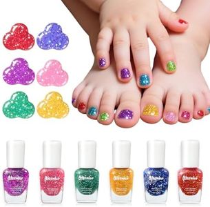 Aieenjor Quick Dry Kids Nail Polish Set, Glitter Non-Toxic Fingernail Polish for Toddler, Water-Based Peelable Nail Polish for Kids, 6 Color Rainbow for Kid Ages 3+