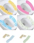 4 Pair Toilet Seat Cover Pads, Toilet Seat Warmer Covers with Cute Patterns for Bathroom, Washable and Reusable Cushion, Plus 2 PCS Toilet lid Lifter Toilet Seat Lifter