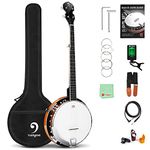 Vangoa VBJ-4E Acoustic-electric 5-String Banjo, Mahogany Electric Banjo Kit with Resonator, with Starter Manual, Beginner Kit