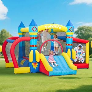 Space Adventure Bounce House, 7-in-1 Rocket Astronaut Theme Inflatable Castle with Slide, Air Blower, Ball Pit, Indoor Outdoor Bouncy House Birthday Party for Kids 3-10Y (11.5FT X 10FT X 7FT)