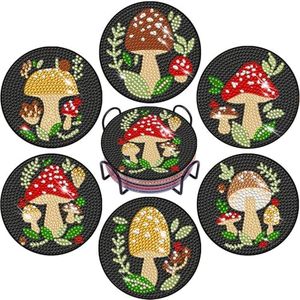 EWJRNSF 6 PCS Diamond Painting Art Coaster Set with Holder Diamond Art Coasters Small Diamond Painting Coasters Kit for Beginners Adults and Art Craft Supplies Item Mushroom Shaped.