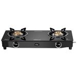 Sunflame Pride 2 Burner Gas Stove | 1 Medium and 1 Small Brass Burners | 2-Years Product Coverage by Sunflame | Ergonomic Knobs | Easy to Maintain l Toughened Glass Top | PAN India Presence