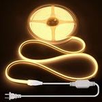 ALITOVE 16.4ft Warm White COB LED Strip AC 110V~120V 3000K LED Neon Rope Lights Outdoor Waterproof IP67 CRI85+ Super Bright 1440LEDs Flexible LED Tape Light for Bedroom Home Garden Patio Pool