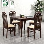 wood affair Solid Sheesham Wood Square Dining Table 4 Seater | Wooden Four Seater Dinning Table with 4 Cushioned Chairs for Home | Curve Mark Style Dining Room Sets for Restaurants | Walnut Finish-15