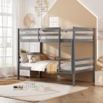 KOMFOTT Wood Bunk Bed Twin Over Twin, Bunk Bed with Ladder & Safety Guardrail, Solid Wood Bed Frame, Ideal for Dormitory & Multiple-Child Family, No Box Spring Needed, Kids Bunk Bed