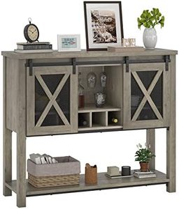 IDEALHOUSE Bar Cabinet, Buffet Storage Cabinet with Wine Glass Rack, Farmhouse Coffee Bar Table Kitchen Sideboards and Buffets Cabinet with Barn Door, Liquor Cabinet Bar for Home, Dinning, Living Room
