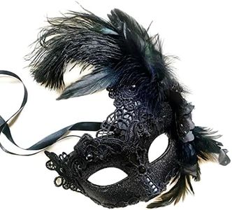 MasqStudio Brocade Lace Masquerade Ball Mask Burlesque Mardi Gras Birthday Prom Wedding Party (Black)