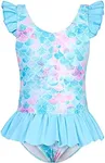 Mermaid Swimsuit for Girls 5T Bathing Suits Size 6T Swimsuit One Piece Little Girl Ruffle Swimwear with Skirt