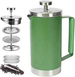 Meelio Small French Press Coffee Maker 600ml, Double-Wall Insulated French Press Coffee Press Stainless Steel for travel camping, Silicone handle (2-4cup, 20 OZ) Green