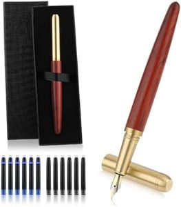 Cobee Juego de plumas estilográficas de madera hechas a mano, pluma estilográfica de madera de lujo vintage de 0,5 mm, punta fina, bolígrafo de escritura suave con 12 cartuchos de tinta de 2,6 mm y