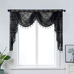 Risuho European Black Flower Sheer Valance Waterfall Swag for Living Room Luxury Window Treatment for Bedroom, Rod Pocket Top 1 Panel 59 inches Wide,150cm wide