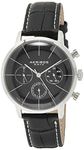 Akribos XXIV Men's 'Ultimate' Multifunction Swiss Watch - Black Sunray Dial 3 Subdials Onion Crown On Genuine Black Croco-Embossed Leather Band - AK647