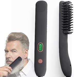 BenRich Beard Straightener, Anti-Scald Beard Straightening Comb, Ceramic & Ionic Heated Hair Straightener Brush for Men, Adjustable Temperatures LCD Display ℉/ ℃, Beard Straightener for Men