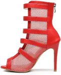 BREXLI Women's Peep Toe Stilettos High Heel 3.5" Sandals Fashion Mesh Dancing Boots Sexy Lace Up Ladies Dress Pumps Ankle Booties RED US7