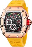 Gosasa Mens Unique Punk Bling Iced Out Dress Watches Tonneau Rectangle Watches for Men Waterproof Analog Chronograph Sports Work Mens Wrist Watch Luminous Silicone Band, RoseGold Yellow, Chronograph