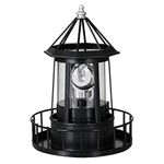 DOITOOL LED Solar Powered Rotating Lighthouse Outdoor Courtyard Solar Hanging Lamp Lawn Lantern for Patio Fence Garden Yard Decorations (Black)