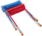 Ailbiuko Air Brake Line Hose Coil Assembly Coiled Set 15 FT Air Lines Red Blue Hoses for Semi Truck Tractor Trailer,1/2" NPT DOT Fittings (15' Length x 12" Tractor Lead)