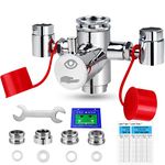 Faucet Mounted Eyewash Station with Cover, Continuous Flow Eye Flush Unit Sink Attachment Eye Wash Station for Home and Lab Industrial, Equipped with 4 Adapters