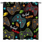 YUANZU Gamepad Curtains - Kids Gamer Video Game Joystick Print Pattern Eyelet Blackout Thermal Insulated & Room Darkening Window Drapes for Boys Teen Bedroom Playroom 2 Panels W117cm x D137cm