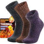 Welwoos Heated Thermal Socks for Women Winter Warm Ski Thick Boot Insulated Gift Socks Stocking Fillers for Women 3 Pairs (Brown & Grey & Purple B,L)