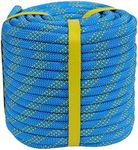 YUZENET Braided Polyester Arborist Rigging Rope (3/8 inch X 100 feet) High Strength Outdoor Rope for Rock Climbing Hiking Camping Swing, Blue/Yellow