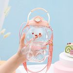 ERTGDS Sports Water Bottle, 1000/1400ml Kawaii Bear Water Bottles with Straw, Plastic BPA Free Large Capacity Big Belly Water Kettle, Milk Bubble Tea Cup for Girls Outdoor Sports Travel School Gym