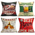 Smilyard Vintage Beer Throw Pillow Covers Cotton Linen Throw Pillow Case Funny Letters Saying Decorative Pillow Cover Best Gift for Beer Lovers Cushion Cover 18x18 Inch Set of 4 (Beer Lover Set)