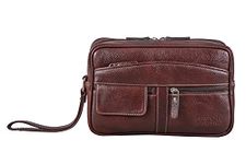 BRAND LEATHER Genuine Leather Toiletry Bag Cash Pouch/Money Carrying Pouch/Handbags/Multipurpose Travel Pouch (BROWN)