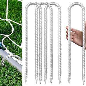 DEEGETEL Trampolines Stakes, U Shaped Rebar Stakes 4 Pack 12 Inch, Heavy DutyGalvanized Steel Ground Anchor Tie Down for High Wind, Tents, Soccer Goals, Canopy, Garden, Yard, Fence, Ground